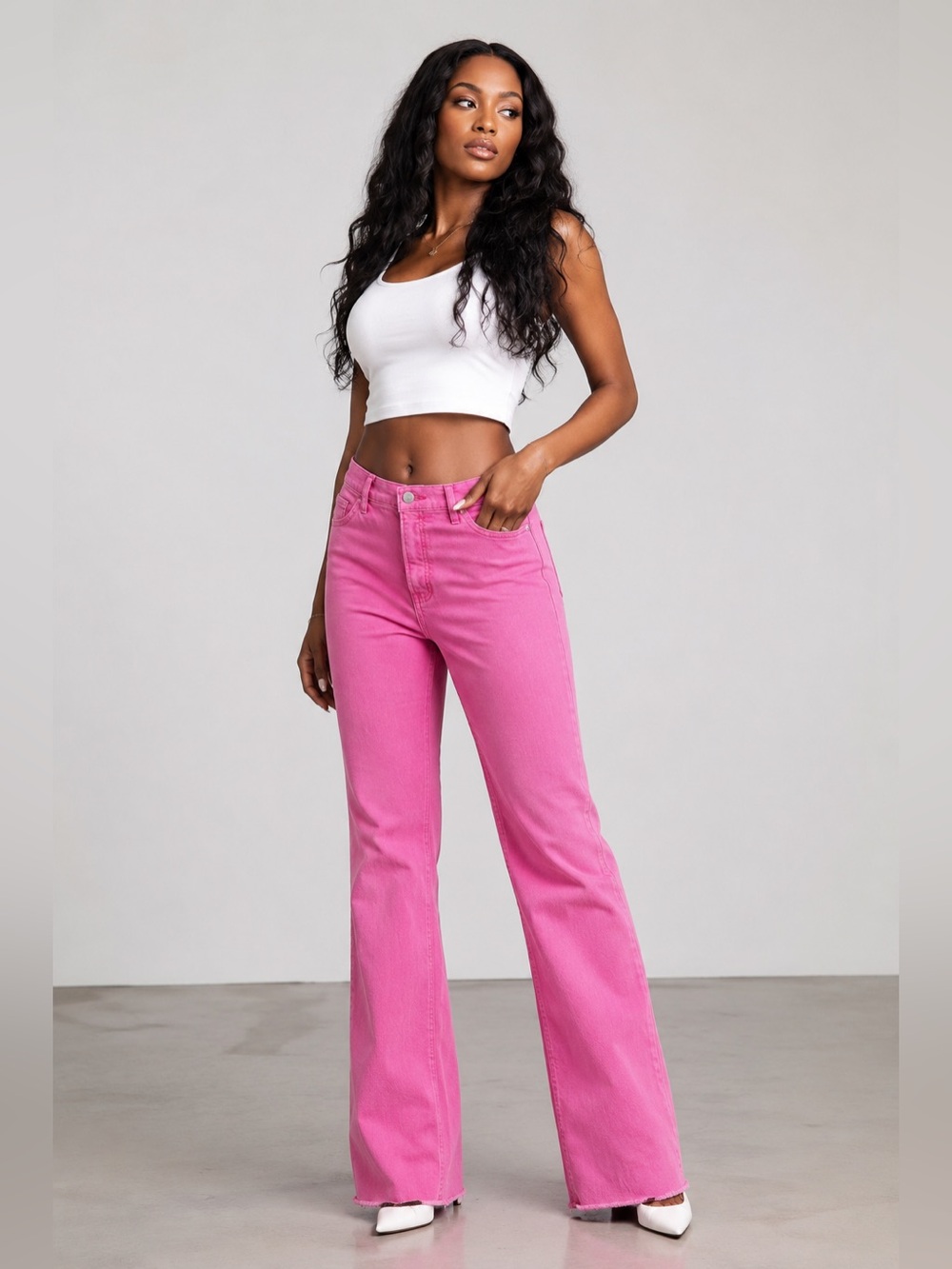 Express High Rise Straight Ankle Pink Jeans Size 6R Raw Hem Stretch Denim